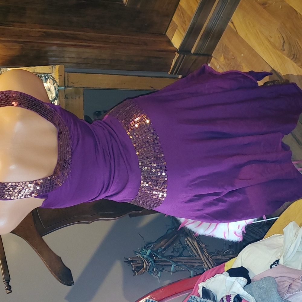 Bebe sequins metallic long dress S - Picture 4 of 7